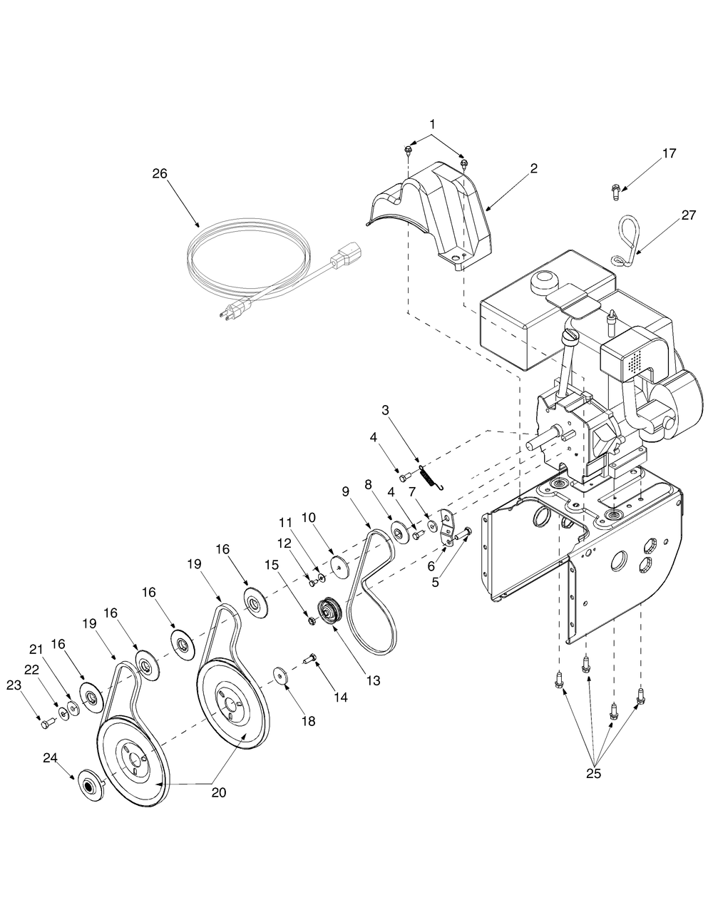Drive Diagram and Parts List for 730STE (31AH7S7H710)(2005) Cub Cadet Snow Blower